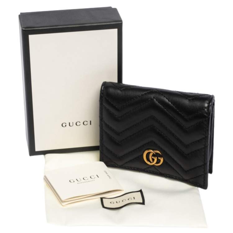 مملوكة مسبقًا Gucci Black Matelassé Leather GG Marmont Card Case