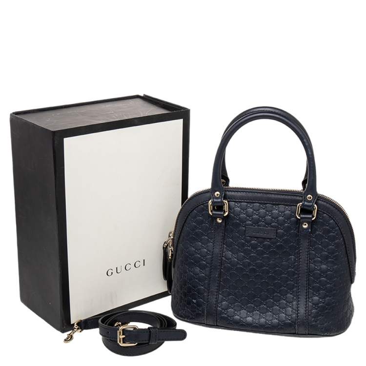 Pre Owned Gucci Navy Blue Microguccissima Leather Mini Dome Bag