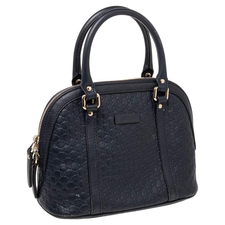 Pre Owned Gucci Navy Blue Microguccissima Leather Mini Dome Bag