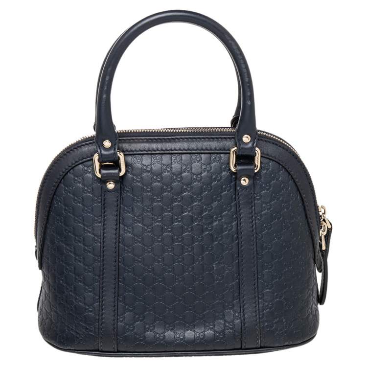 Pre Owned Gucci Navy Blue Microguccissima Leather Mini Dome Bag