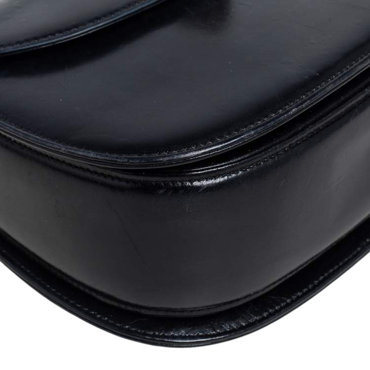 Pre Owned Gucci Black Leather Bamboo Top Handle Bag
