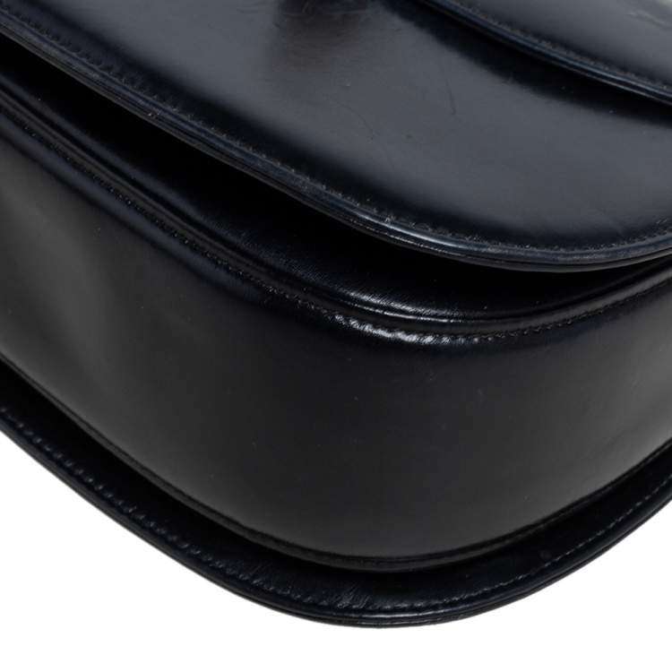 Pre Owned Gucci Black Leather Bamboo Top Handle Bag