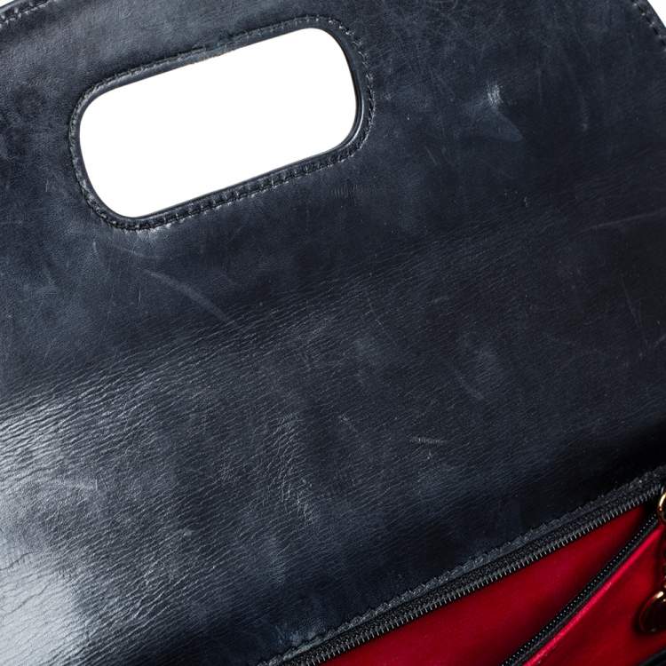 Pre Owned Gucci Black Leather Bamboo Top Handle Bag