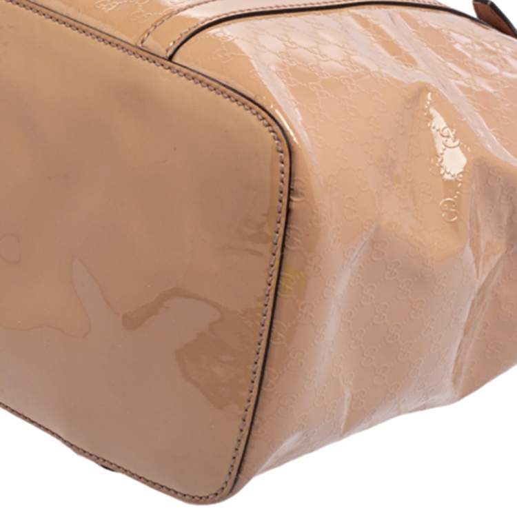 Pre Owned Gucci Beige Microguccissima Patent Leather Medium Nice Tote