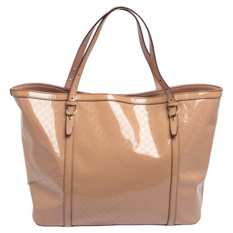 Pre Owned Gucci Beige Microguccissima Patent Leather Medium Nice Tote