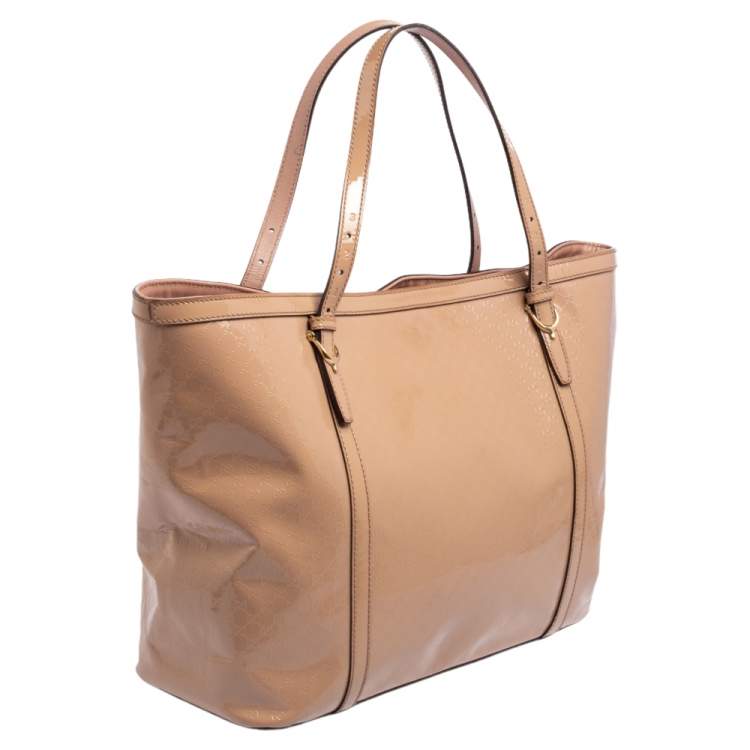 Pre Owned Gucci Beige Microguccissima Patent Leather Medium Nice Tote