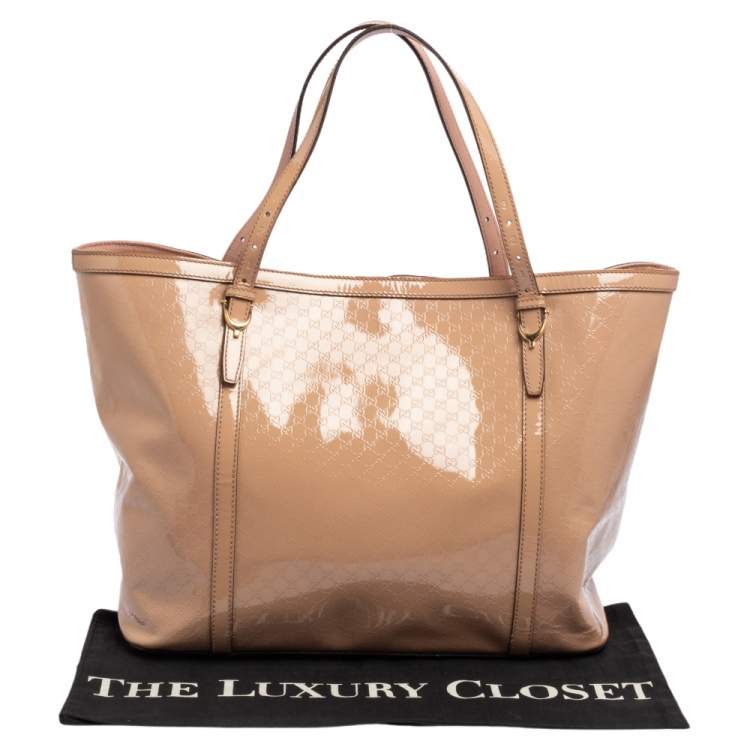Pre Owned Gucci Beige Microguccissima Patent Leather Medium Nice Tote