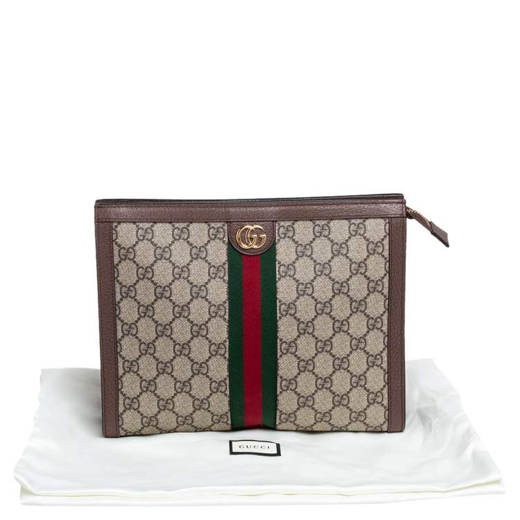 Pre Owned Gucci Beige/Brown GG Supreme Canvas and Leather Ophidia Pouch