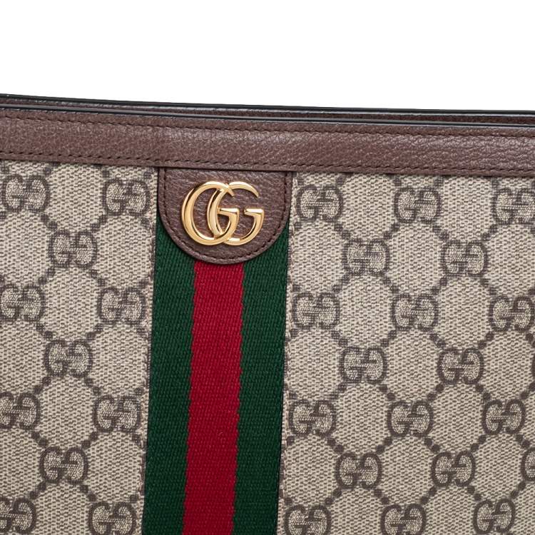 Pre Owned Gucci Beige/Brown GG Supreme Canvas and Leather Ophidia Pouch