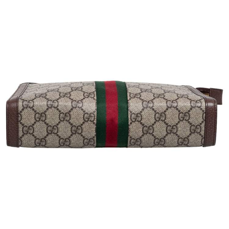 Pre Owned Gucci Beige/Brown GG Supreme Canvas and Leather Ophidia Pouch