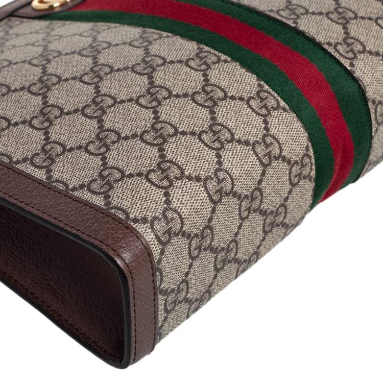 Pre Owned Gucci Beige/Brown GG Supreme Canvas and Leather Ophidia Pouch