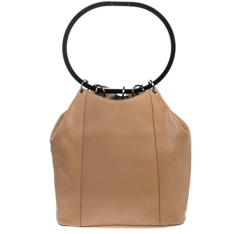 Pre Owned Gucci Beige Leather Ring Top Handle Bag