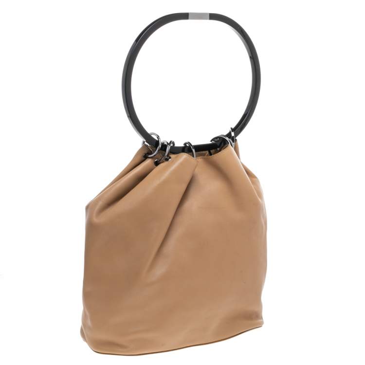 Pre Owned Gucci Beige Leather Ring Top Handle Bag