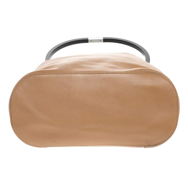 Pre Owned Gucci Beige Leather Ring Top Handle Bag