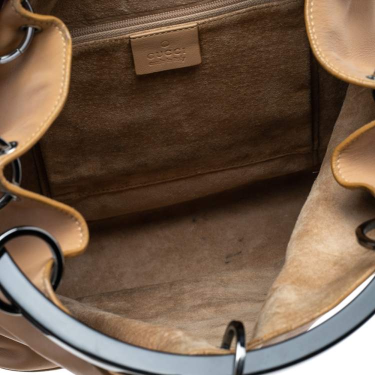Pre Owned Gucci Beige Leather Ring Top Handle Bag