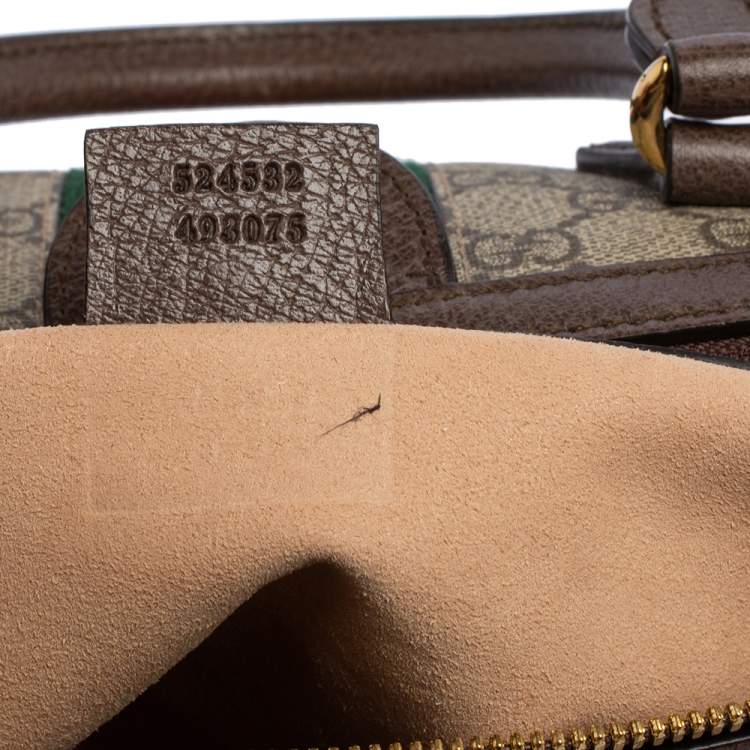 Pre Owned Gucci Beige/Brown GG Supreme Canvas and Leather Medium Ophidia Boston Bag  