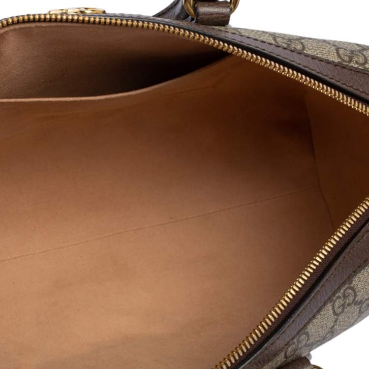 Pre Owned Gucci Beige/Brown GG Supreme Canvas and Leather Medium Ophidia Boston Bag  