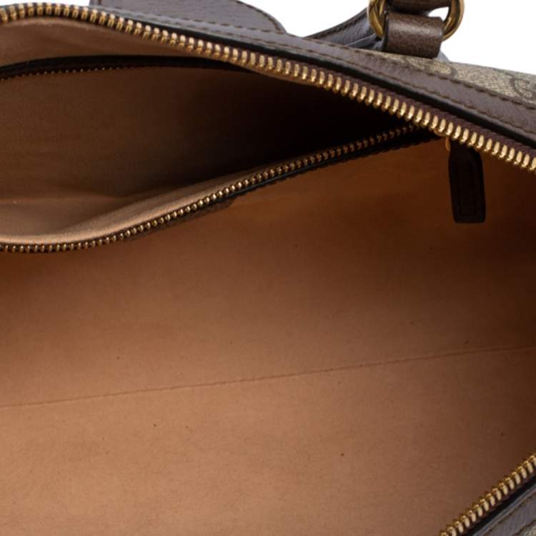 Pre Owned Gucci Beige/Brown GG Supreme Canvas and Leather Medium Ophidia Boston Bag  