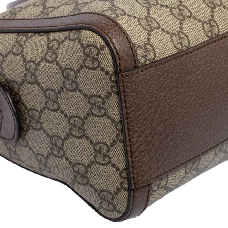 Pre Owned Gucci Beige/Brown GG Supreme Canvas and Leather Medium Ophidia Boston Bag  