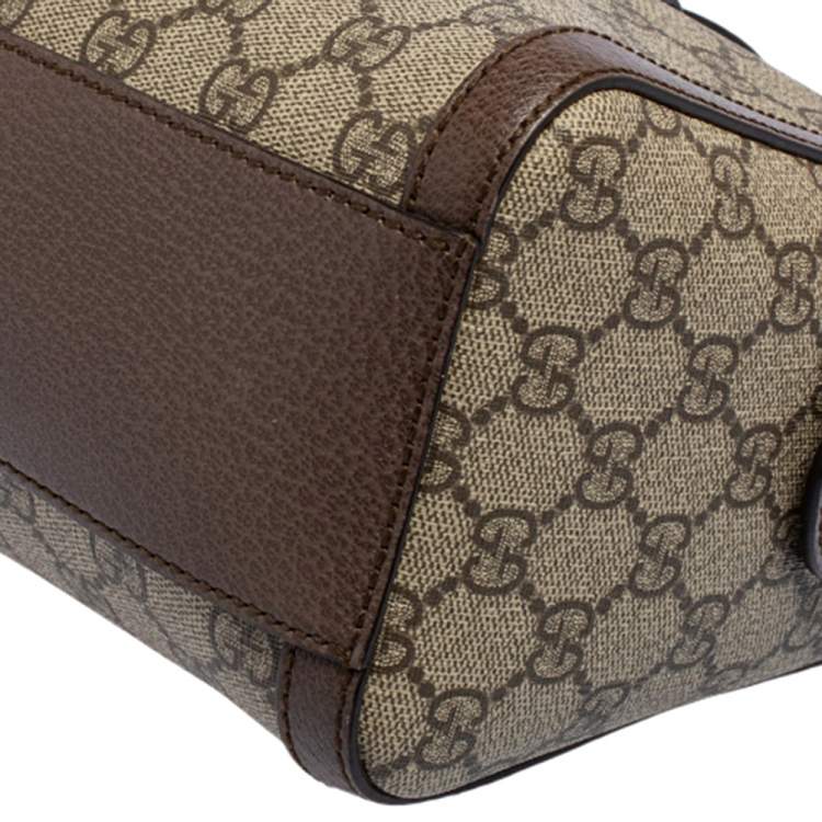 Pre Owned Gucci Beige/Brown GG Supreme Canvas and Leather Medium Ophidia Boston Bag  