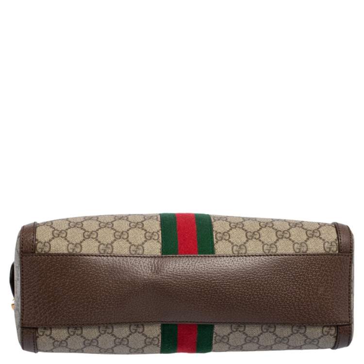 Pre Owned Gucci Beige/Brown GG Supreme Canvas and Leather Medium Ophidia Boston Bag  