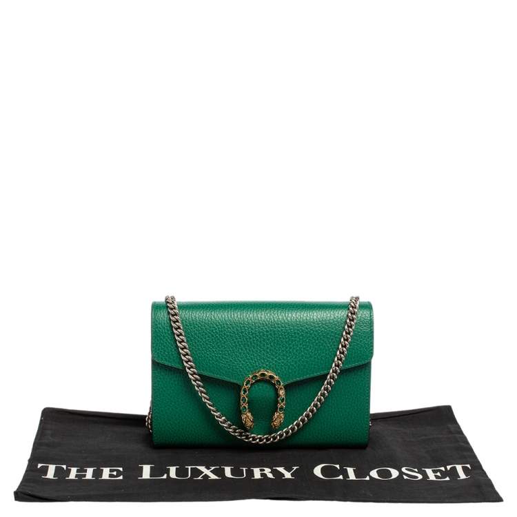 Pre Owned Gucci Green Leather Dionysus Wallet On Chain