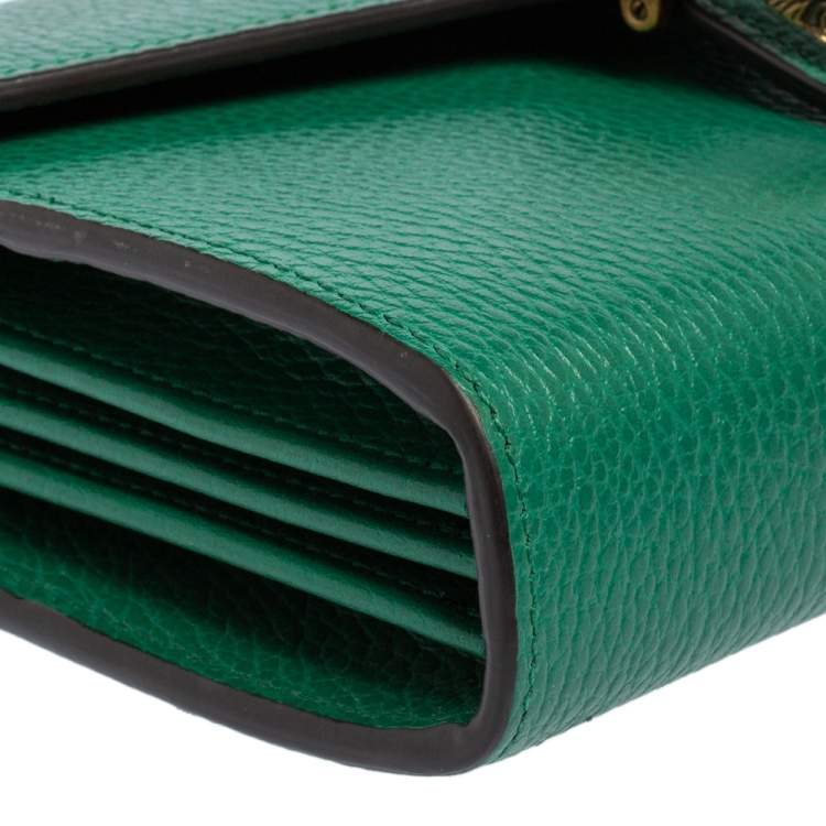 Pre Owned Gucci Green Leather Dionysus Wallet On Chain