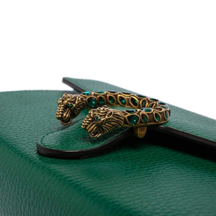 Pre Owned Gucci Green Leather Dionysus Wallet On Chain