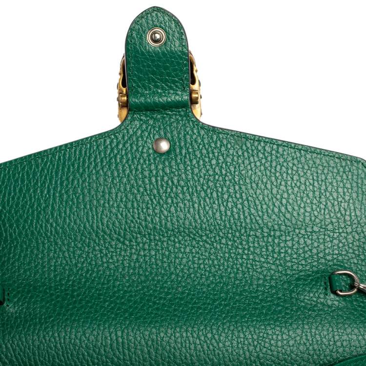 Pre Owned Gucci Green Leather Dionysus Wallet On Chain