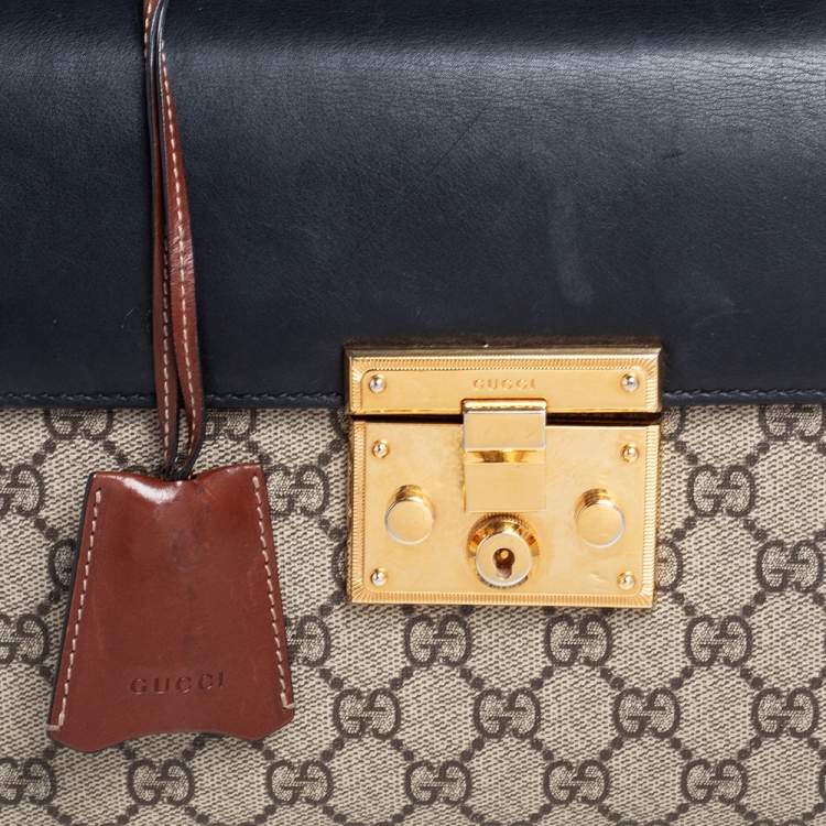 Pre Owned Gucci  Beige/Black GG Supreme Canvas and Leather Small Padlock Top Handle Bag