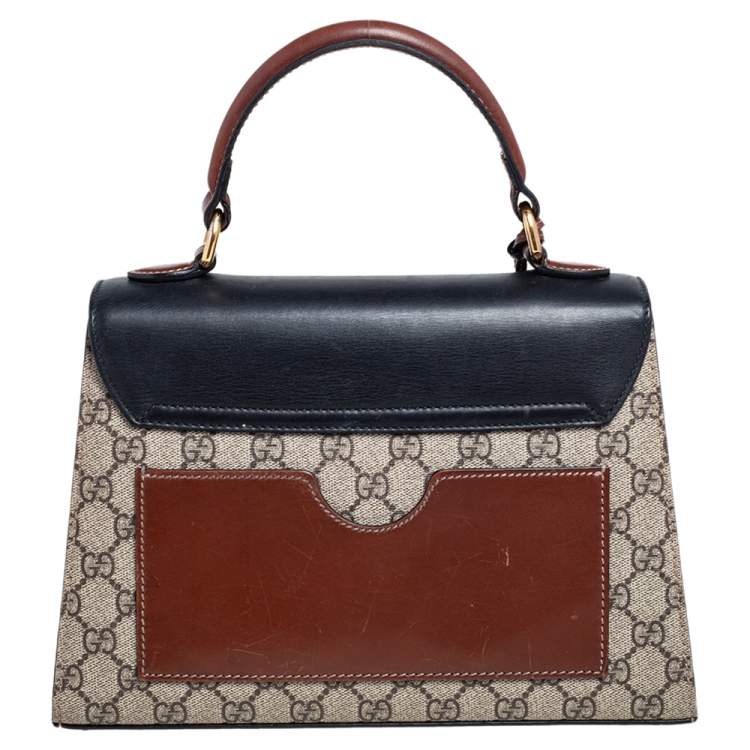 Pre Owned Gucci  Beige/Black GG Supreme Canvas and Leather Small Padlock Top Handle Bag