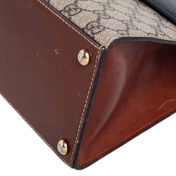 Pre Owned Gucci  Beige/Black GG Supreme Canvas and Leather Small Padlock Top Handle Bag