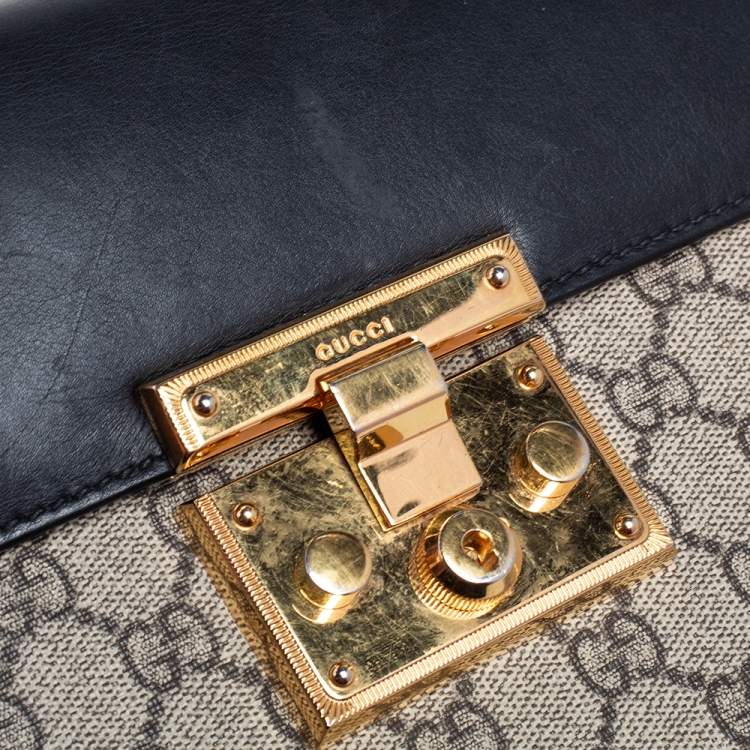 Pre Owned Gucci  Beige/Black GG Supreme Canvas and Leather Small Padlock Top Handle Bag