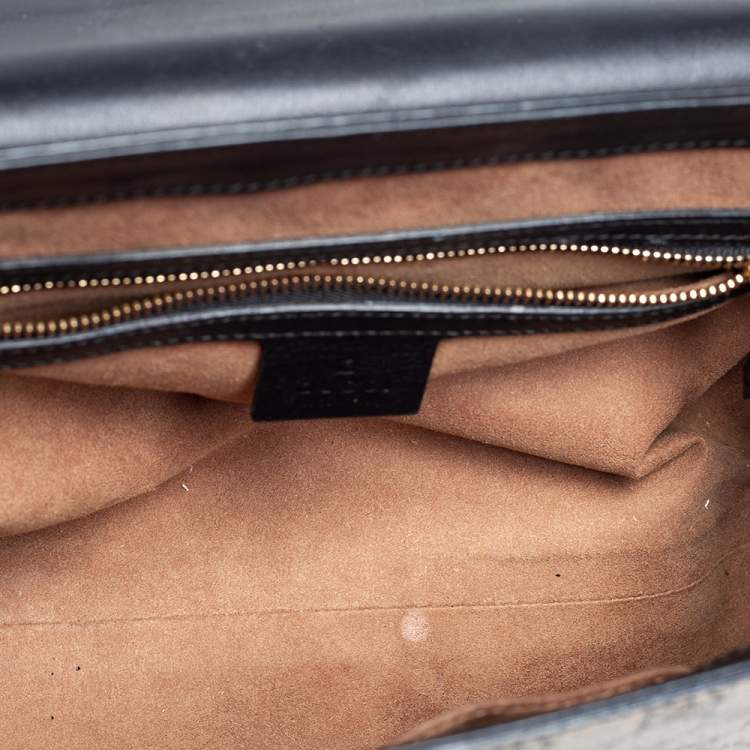 Pre Owned Gucci  Beige/Black GG Supreme Canvas and Leather Small Padlock Top Handle Bag