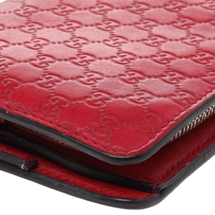 Pre Owned Gucci Red Microguccissima Leather Bifold Wallet