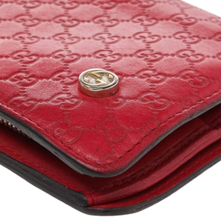 Pre Owned Gucci Red Microguccissima Leather Bifold Wallet