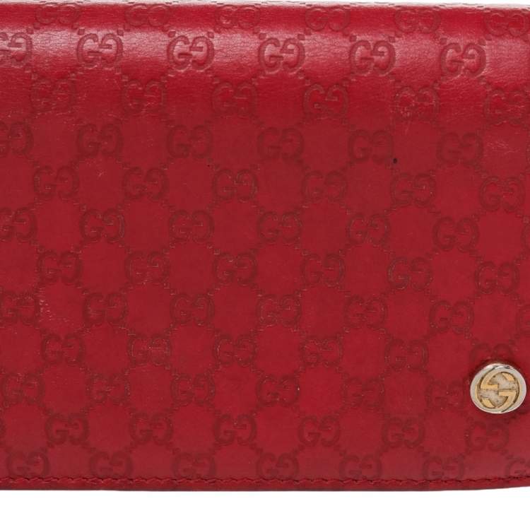 Pre Owned Gucci Red Microguccissima Leather Bifold Wallet