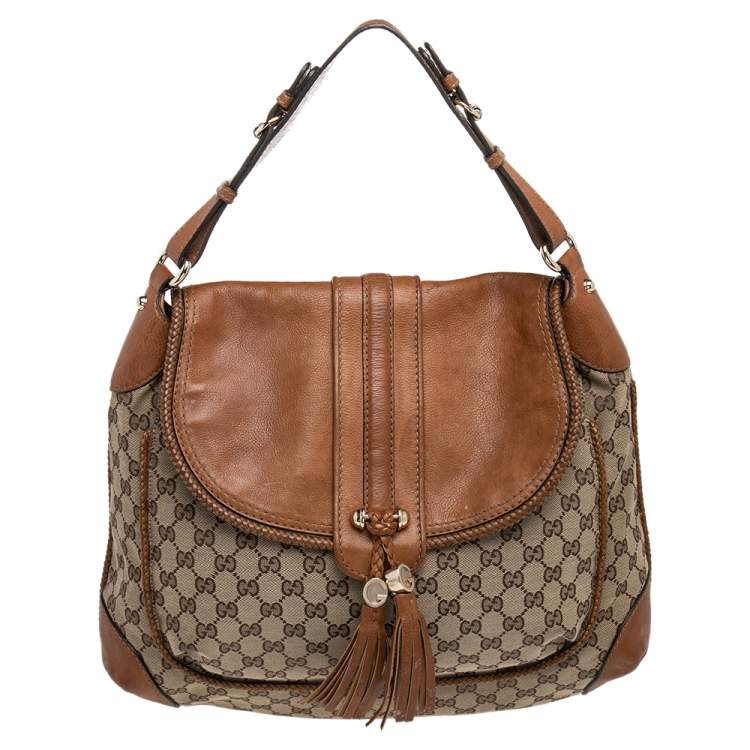 Gucci Brown/Beige GG Canvas And Leather Marrakech Flap Shoulder