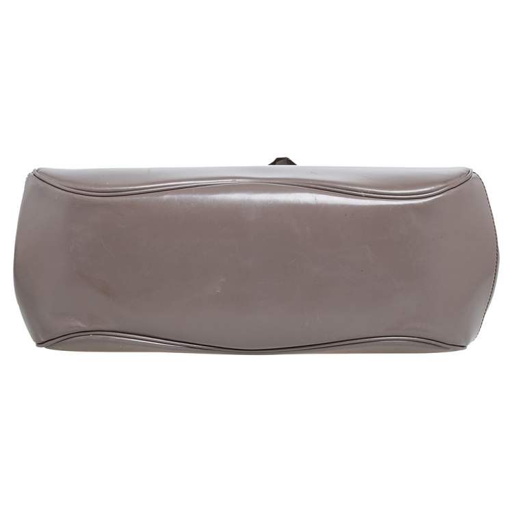 Pre Owned Gucci Grey Leather Lady Lock Bamboo Large Top Handle Bag