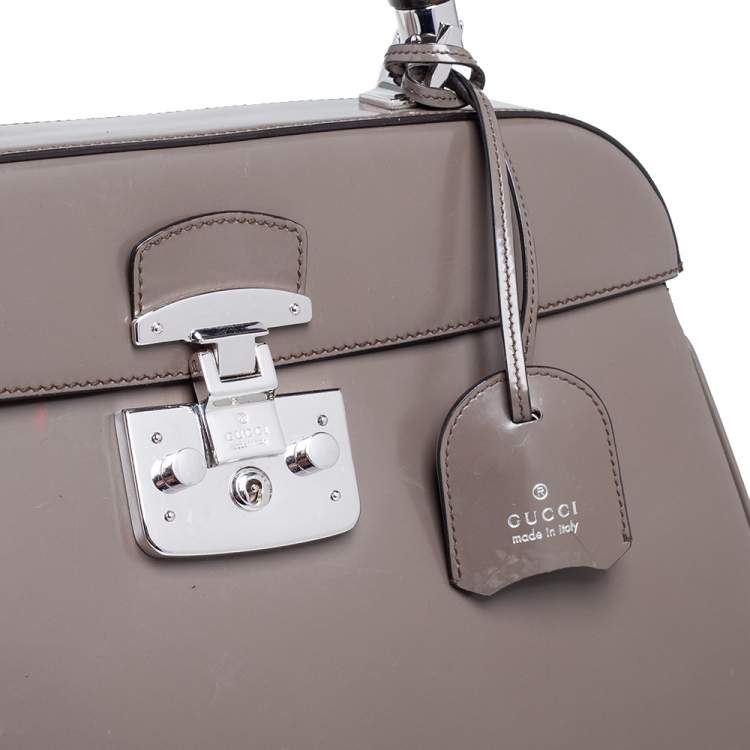 Pre Owned Gucci Grey Leather Lady Lock Bamboo Large Top Handle Bag