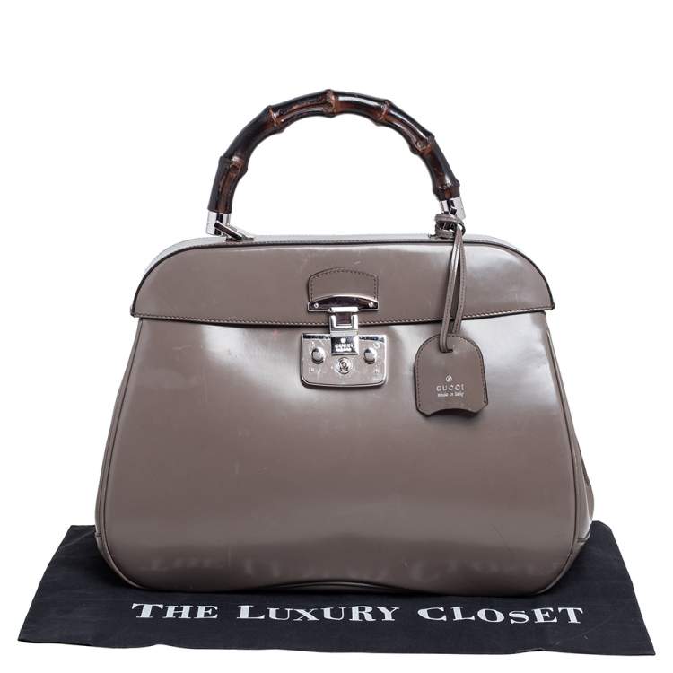 Pre Owned Gucci Grey Leather Lady Lock Bamboo Large Top Handle Bag