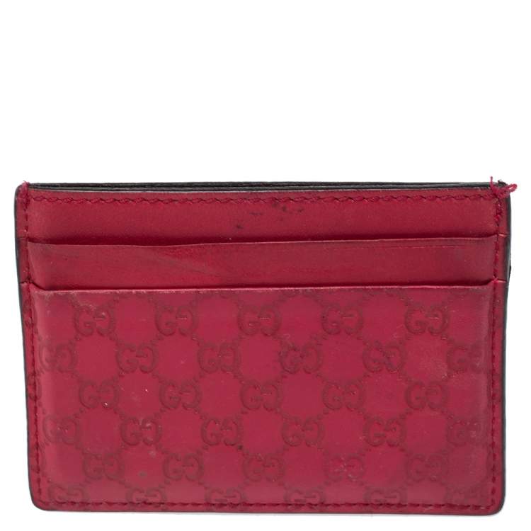 Pre Owned Gucci Red Guccissima Leather Card Holder