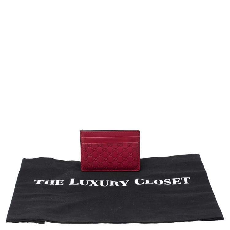 Pre Owned Gucci Red Guccissima Leather Card Holder