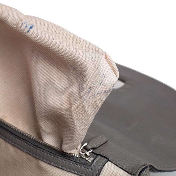 Pre Owned Gucci Grey Leather Large New Bamboo Tassel Top Handle Bag