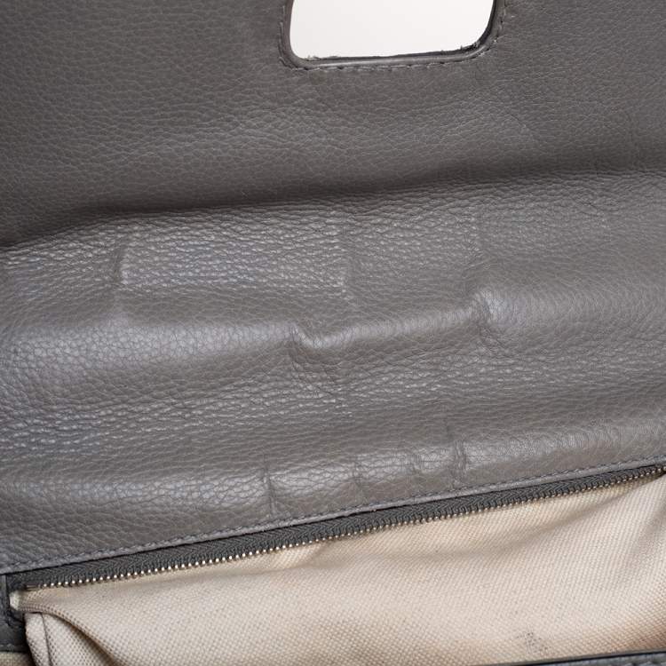 Pre Owned Gucci Grey Leather Large New Bamboo Tassel Top Handle Bag