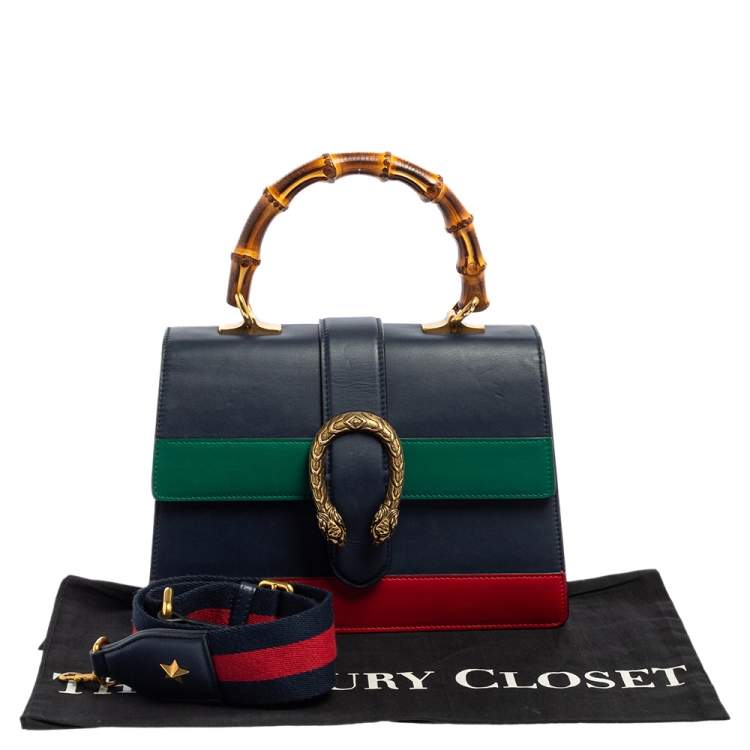 Pre Owned Gucci Tri Color Leather Medium Dionysus Bamboo Top Handle Bag
