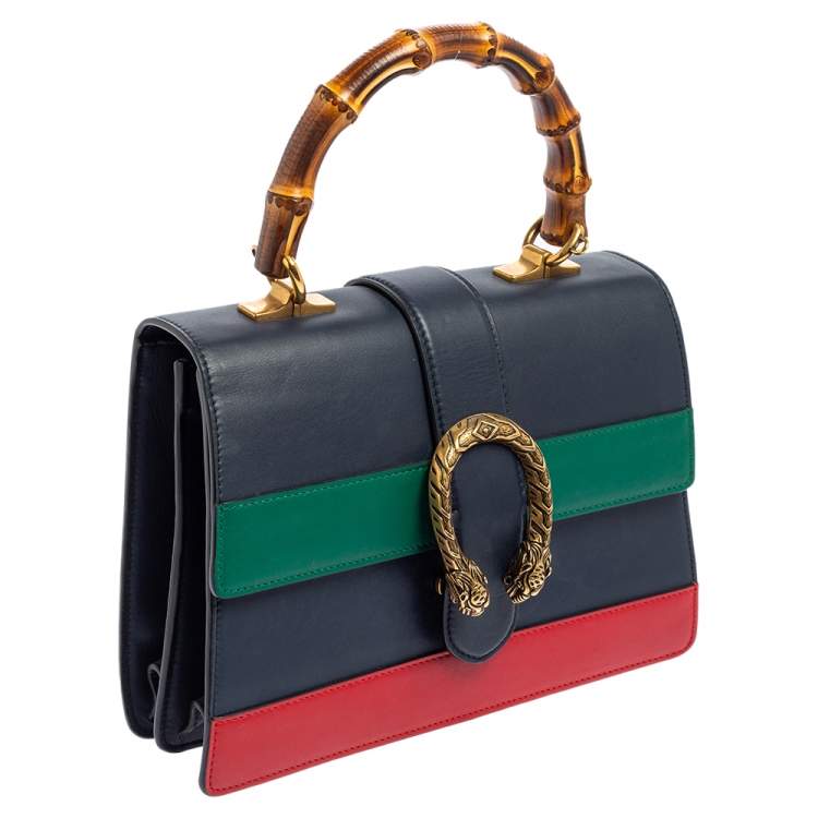 Pre Owned Gucci Tri Color Leather Medium Dionysus Bamboo Top Handle Bag
