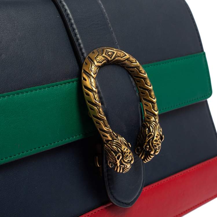 Pre Owned Gucci Tri Color Leather Medium Dionysus Bamboo Top Handle Bag