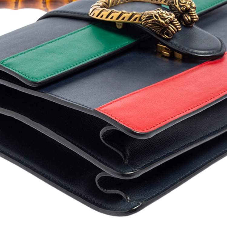 Pre Owned Gucci Tri Color Leather Medium Dionysus Bamboo Top Handle Bag