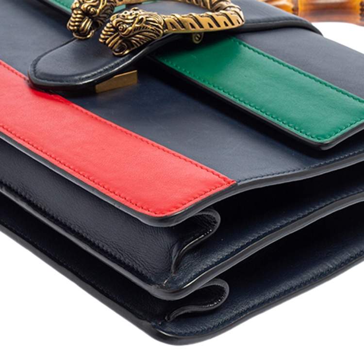 Pre Owned Gucci Tri Color Leather Medium Dionysus Bamboo Top Handle Bag